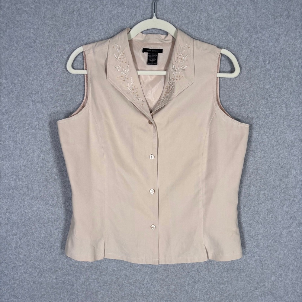 Vintage 90s Anne Carson 100% Silk Vest Medium Cream Embroidered Beaded Neutral